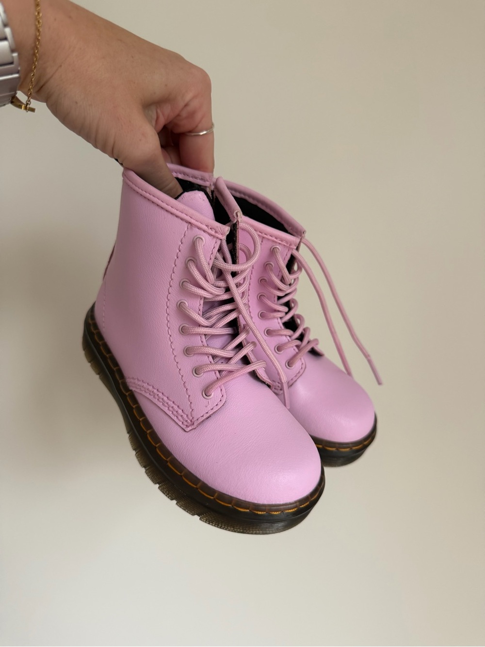Dr. Martens Kids Zavala Pink Leather Combat Boots - Size US 10